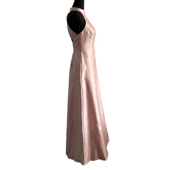 Alfred Sung Dress Size 2 Satin Twill Halter Toasted Sugar Maxi Gown D772 - Picture 7 of 16